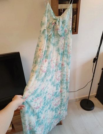 Superbe robe imprimée fleurie bleu-clair et rose de la marque Camaïeu en taille S