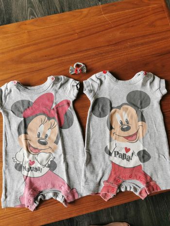 Barboteuses Disney Mickey Minnie 6 mois Jumeaux