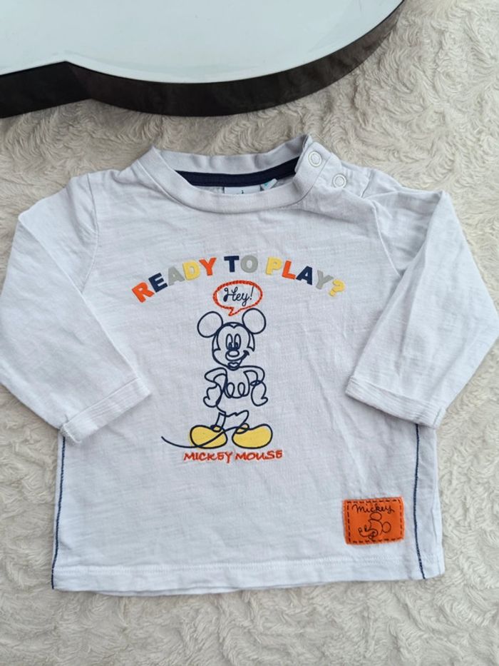 Tee shirt chemise manches longues Garçon 6 mois Mickey ready to play Disney Baby 100% coton - photo numéro 2