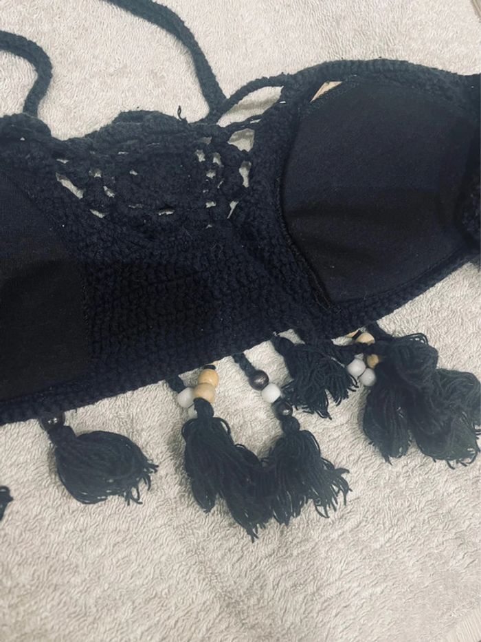 Haut de maillot de bain en tricot a franges avec perles - photo numéro 9