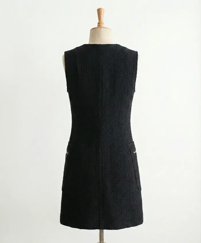 Robe chasuble noire zippée - Zara Basic XS - photo numéro 2