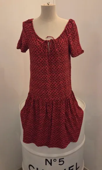 Robe rouge imprimée bohème - Le Temps des Cerises - Taille M