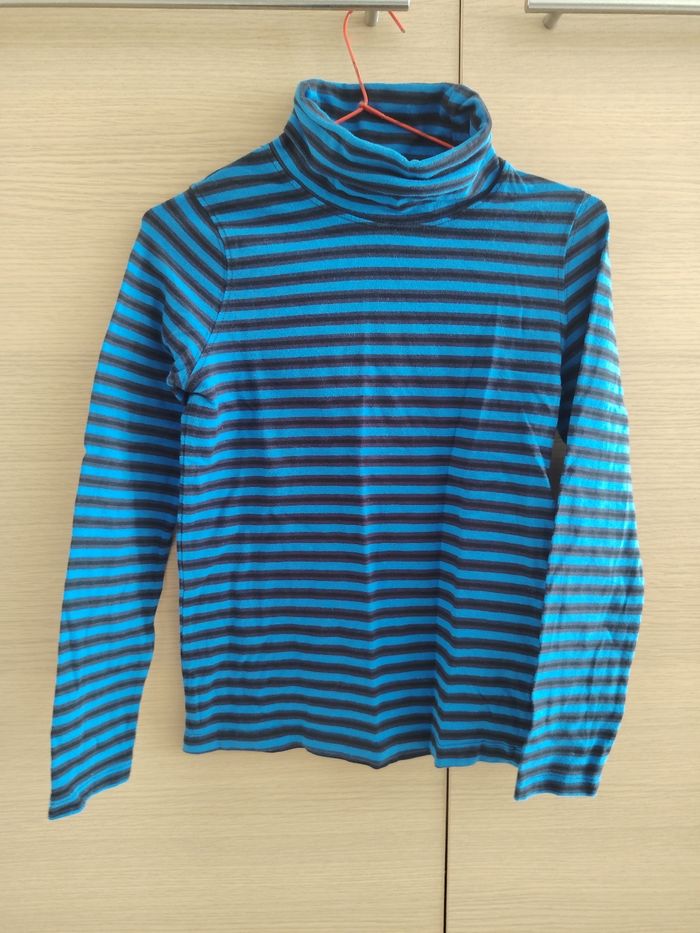 Pull col roulé enfant, Lupilou, 6-8 ans, (122-128 cm), rayé bleu/noir, mixte