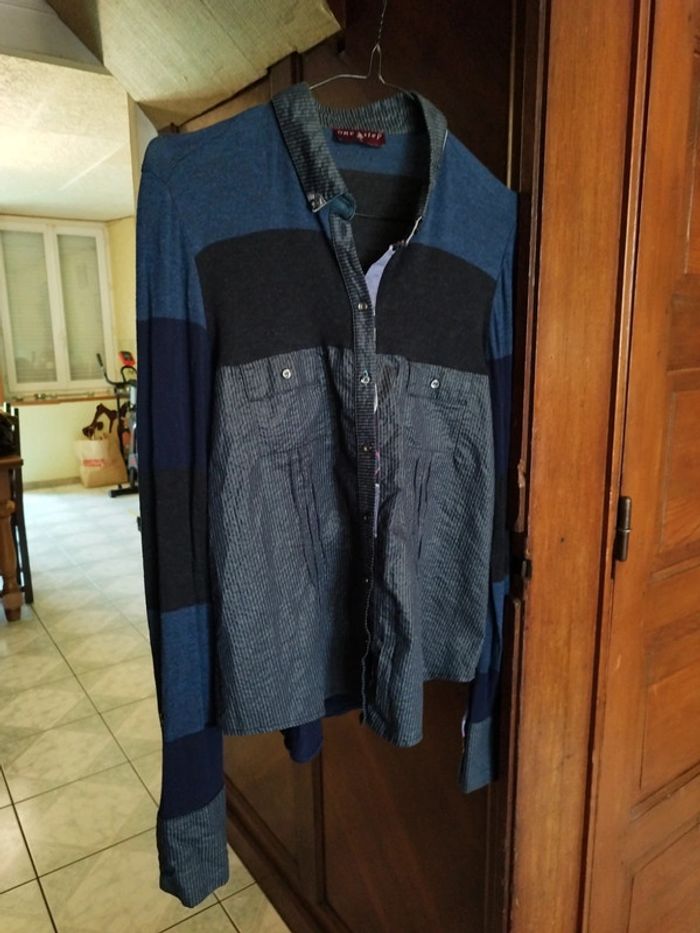 Chemise bleue style patchwork vintage y2k L/40 - photo numéro 2