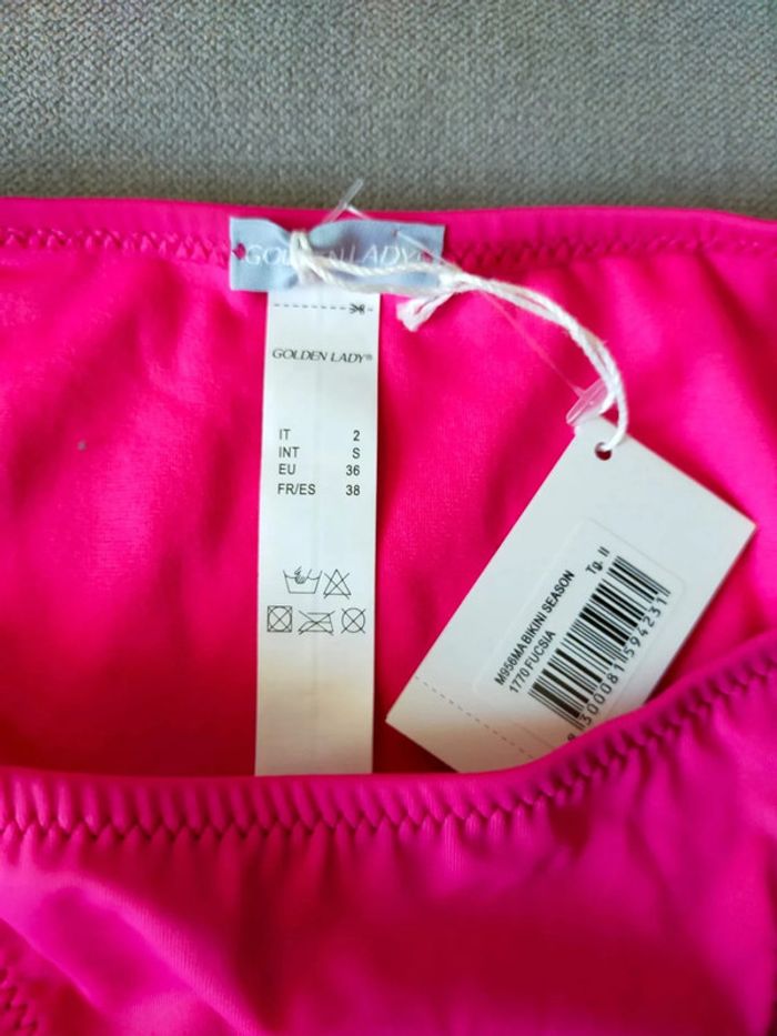 Bikini 2 pièces rose fuchsia à sequins – Haut 85 / Bas 38 – Neuf avec étiquette – Golden Lady - photo numéro 10