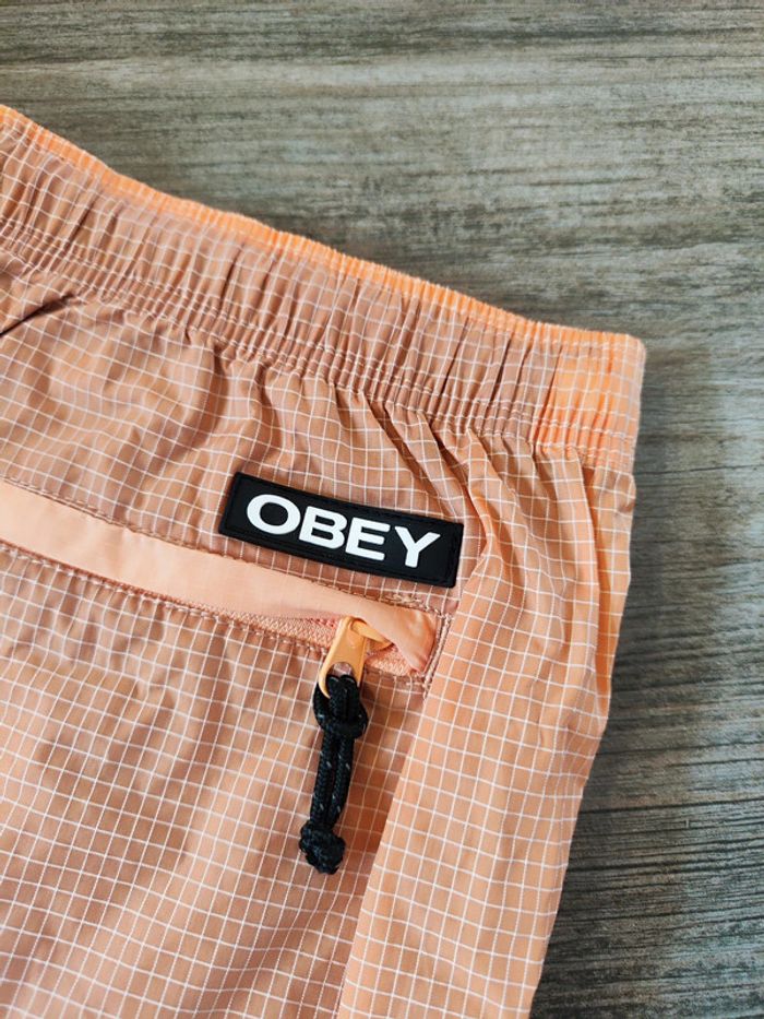 Short de bain orange carreaux blanc Obey Taille M - photo numéro 3