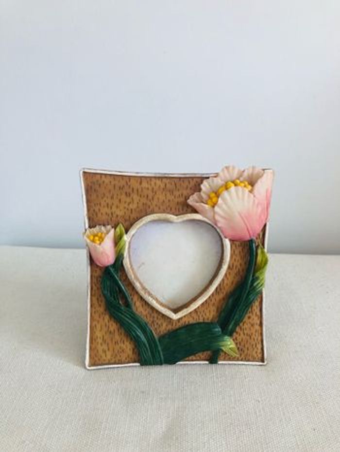 Petit cadre fleurs rose photo en forme de coeur - photo numéro 5