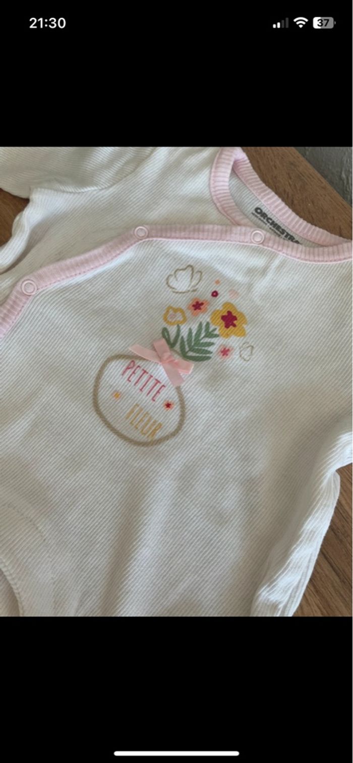 Lot de 2 pyjamas ouverture avant côtelé rose & blanc orchestra bb 1 mois - photo numéro 7