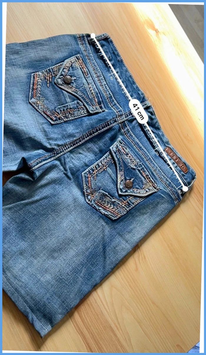 Short en jean vintage brodé bleu – Femme M/L - photo numéro 5