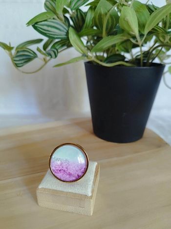 bague ajustable lila et turquoise en acier inoxydable