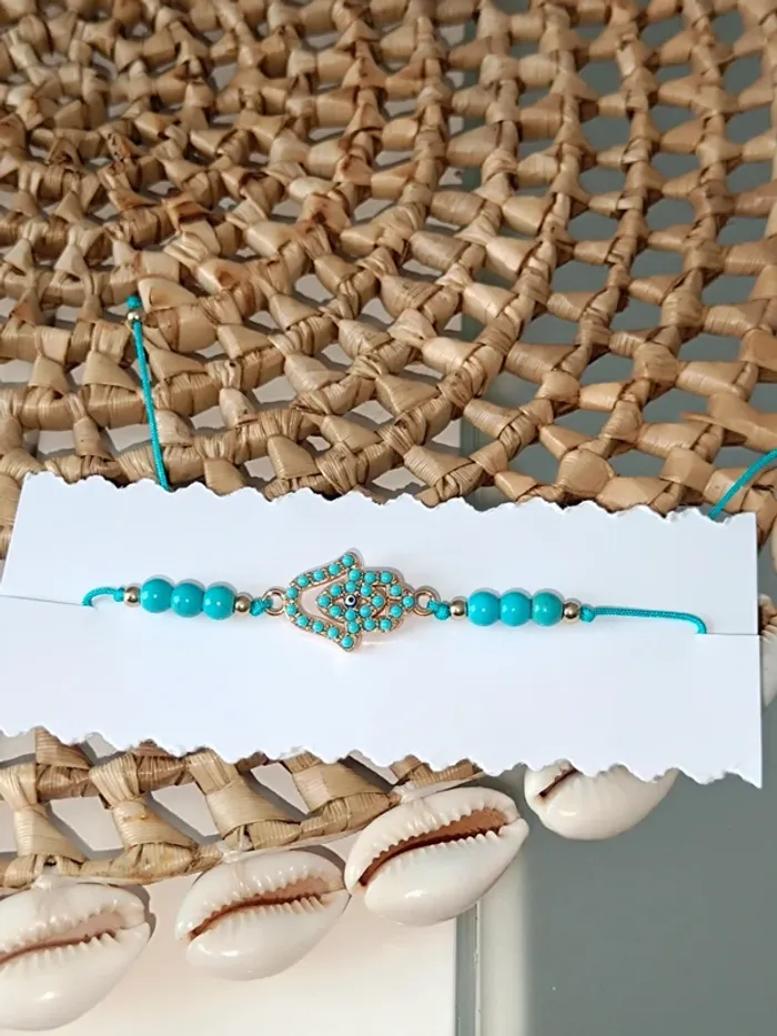Bracelet Main de Fatma-perle turquoise 🧿