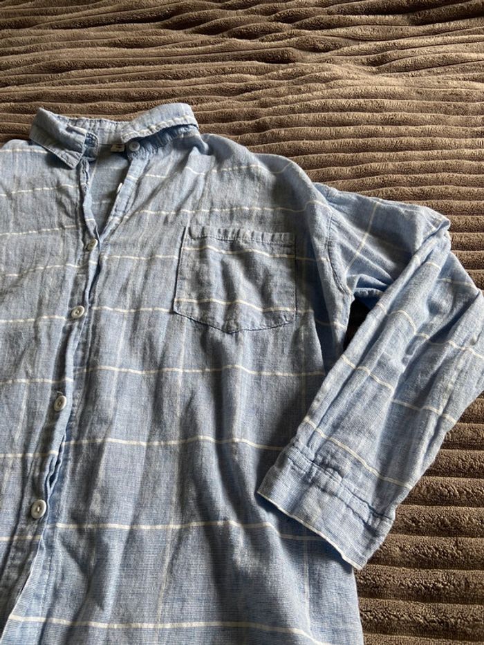Chemise courte old money school bleu turquoise clair rayure blanc - photo numéro 4