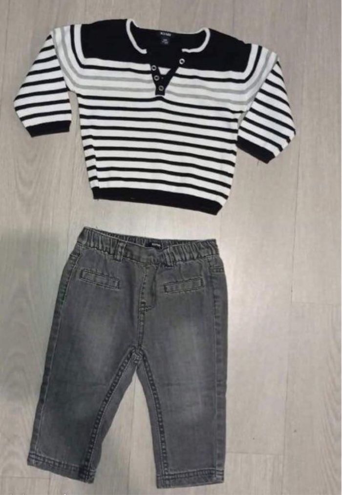 Ensemble pull rayé jean gris