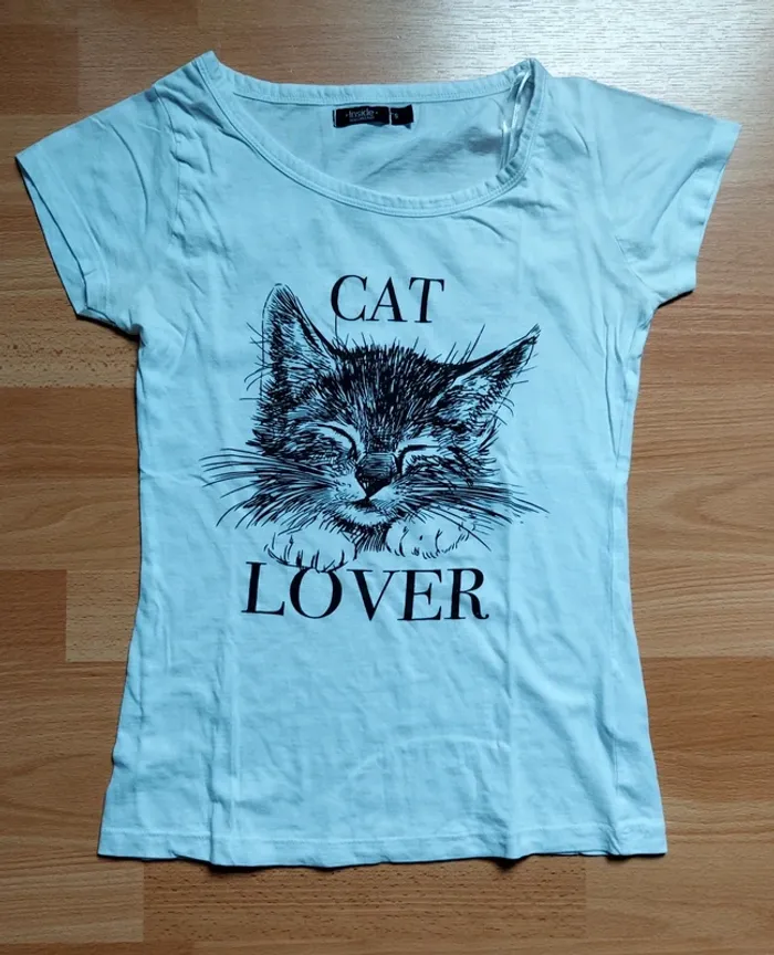 T-shirt blanc imprimé chat Cat lover