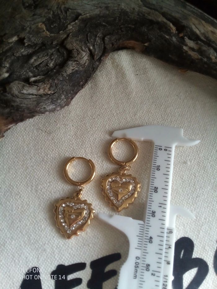 Boucles d'oreilles créoles bohèmes coeurs zirconés - photo numéro 2