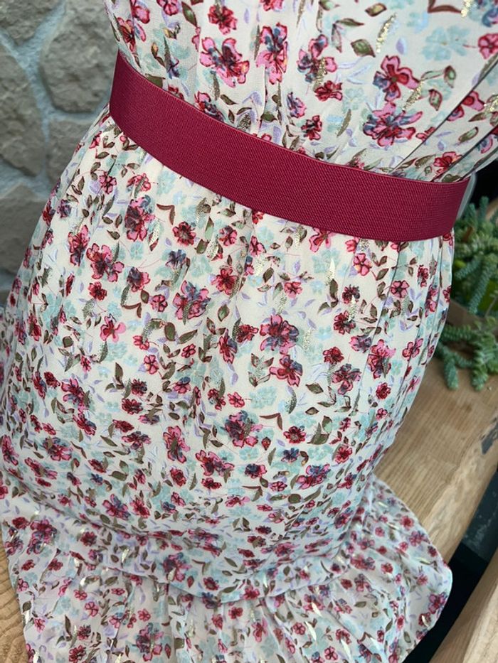 Robe d'été fleurs beige rose rose beige Emma Ella volanté - photo numéro 3