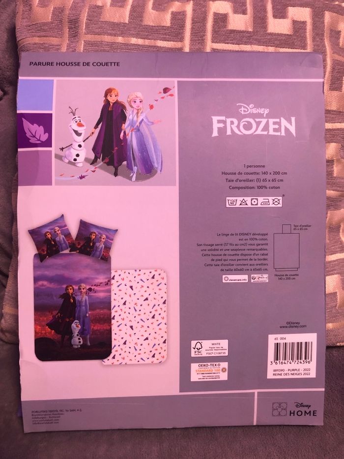 Parure housse de couette +taie d’oreiller 100% coton reine des neiges - photo numéro 2