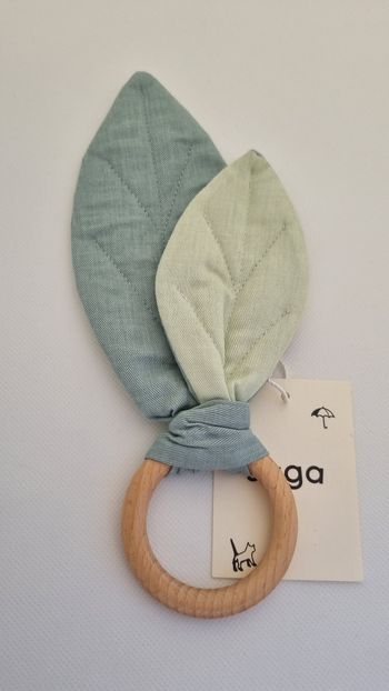 Anneau dentition feuilles coton bio et bois vert menthe neuf