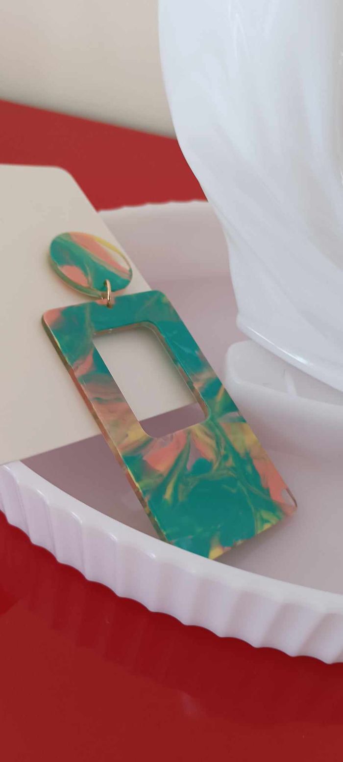 Boucles d'oreilles fantaisies pendantes rectangles creux colorés graffitis - photo numéro 6