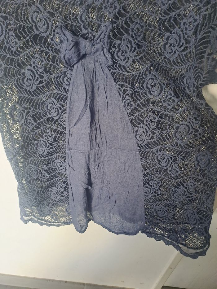 Blouse Transparente broderie dentelle bleu - photo numéro 8