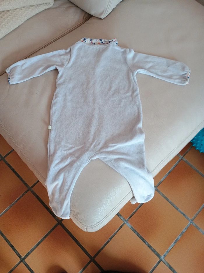 Pyjama velours bleu ciel 18 mois 81 cm col fleurs 🌸 - photo numéro 6