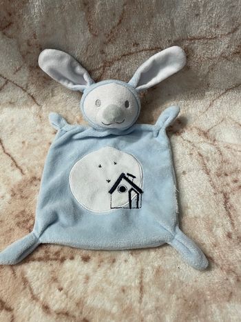 Doudou plat lapin bleu blanc maison Grain de blé