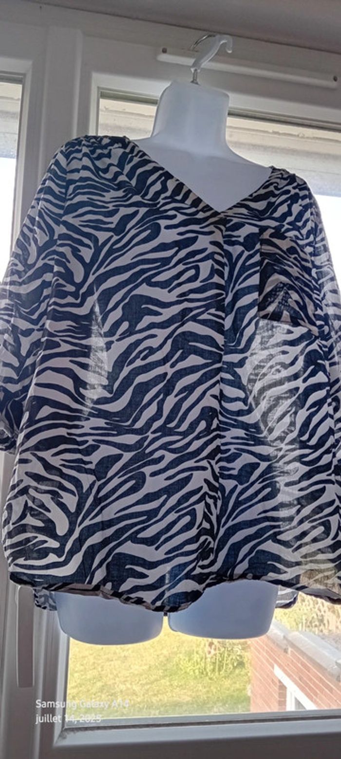 Blouse légère manches 3/4 réglables col V avec poche imprimé zèbre femme xl yessica - photo numéro 14