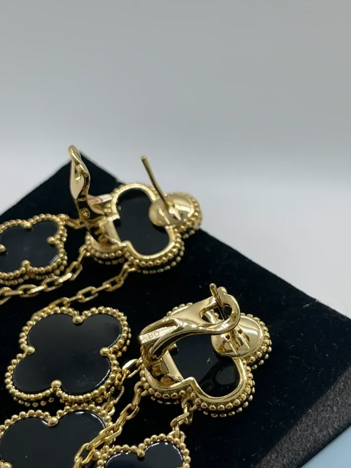 Boucles d’oreilles pendantes trèfles onyx nori - photo numéro 8