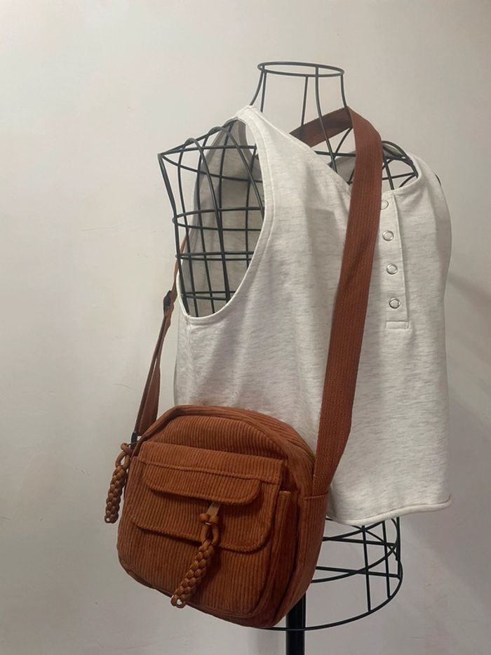 Mini Sac Bandoulière marron en Velours Côtelé pour Femme - photo numéro 3