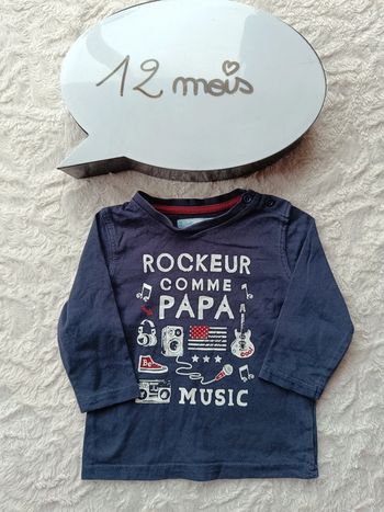 Tee shirt chemise manches longues Garçon 12 mois Rockeur comme Papa Music Gémo