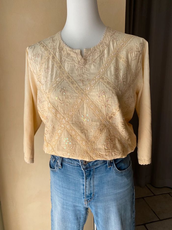 Blouse 3/4 brodé et sequins - photo numéro 10