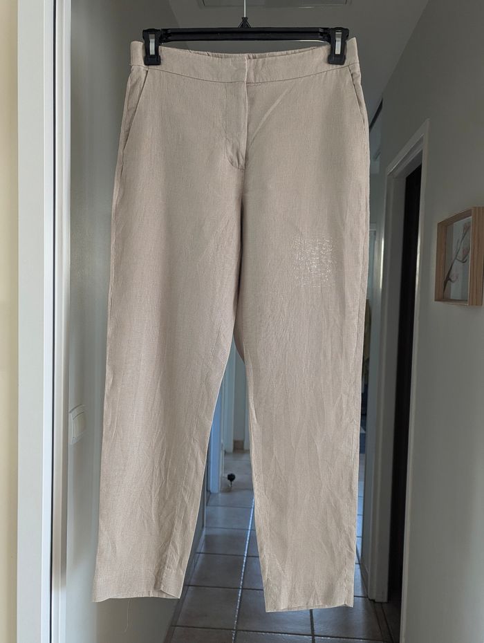 Pantalon mango beige pour femme taille M lin - photo numéro 3