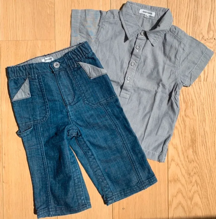 Pantalon jean + Chemise - DPAM - 12 mois - photo numéro 2