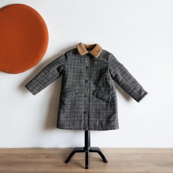 manteau fille à motif pied-de-poule col imitation fourrure – kiabi 8 ans