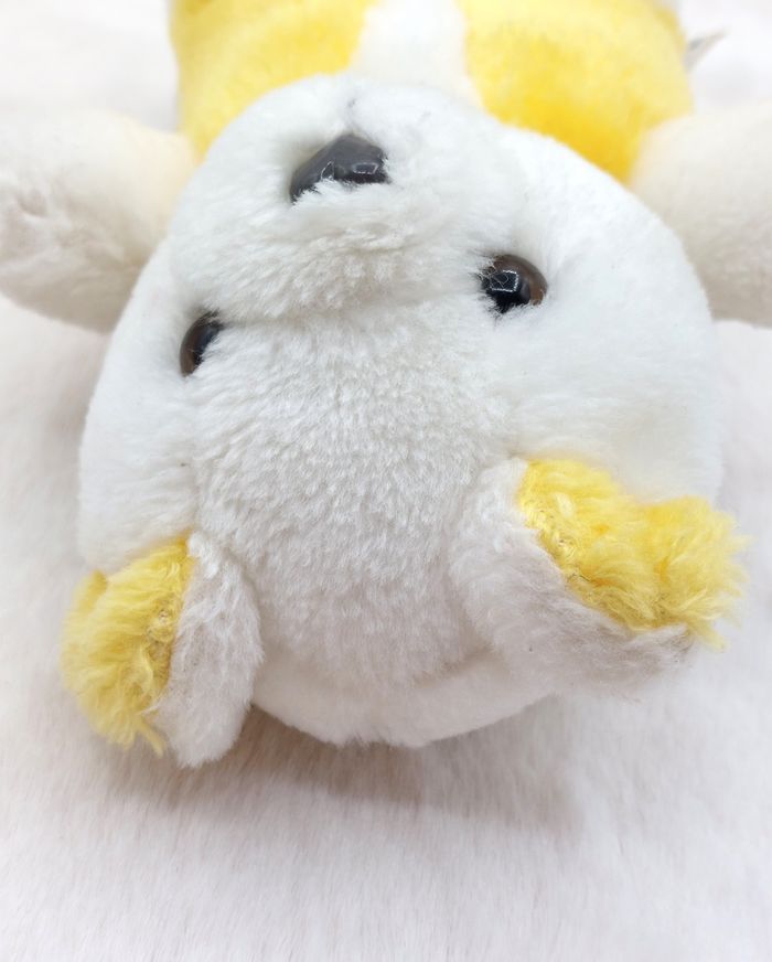 Peluche ancien doudou ours blanc jaune Van de Walle 20 cm nez coeur Vintage - photo numéro 7