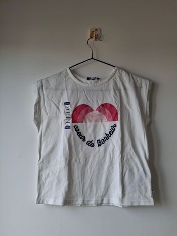 T-shirt Okaïdi blanc "Cœur de Bonheur" - 8 ans (NEUF)
