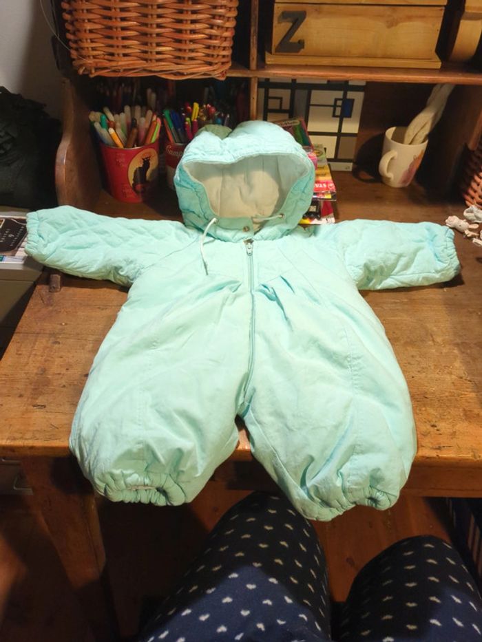 Combi combinaison pilote frip friperie bébé mixte vert d'eau menthe années 80 3 mois
