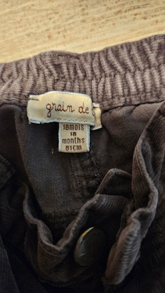 Pantalon brun en velour cotelé, stretch, Grain de Blé, 18 mois - photo numéro 4