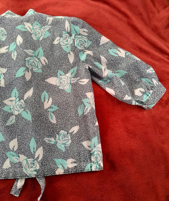 Blouse manches courtes vintage marine et turquoise - photo numéro 6