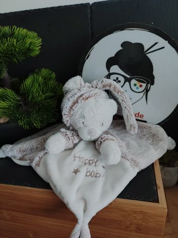 Doudou ours plat déguisé lapin gris blanc Happy Baby Orchestra Prémaman Costume