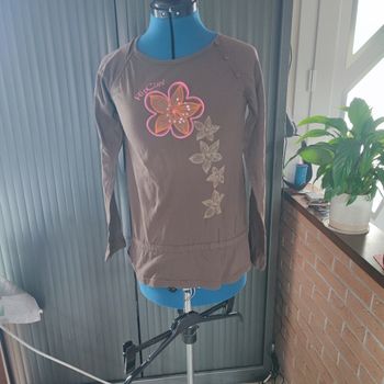 T-shirt manches longues marron imprimé taille XS 34 14 ans rip curl