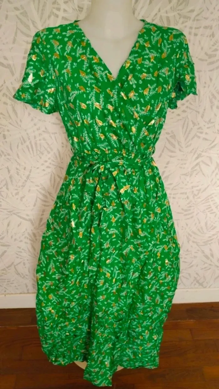 Magnifique robe longue femme été avec dorures taille 36 38 S M - photo numéro 2