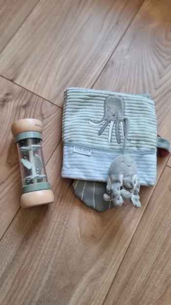 Lot livre en tissu et Hochet de Pluie