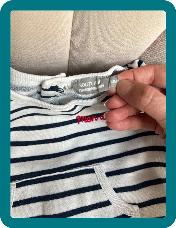 Pyjama marinière coton 12 mois 'Mon Amour' - Bout'chou - photo numéro 5