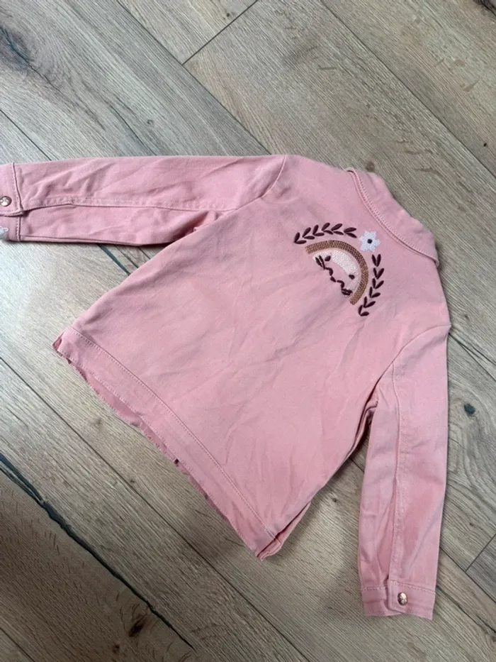 Veste sergent major customisé en jean rose fille 3 ans 98 cm - chat/arc-en-ciel - photo numéro 2