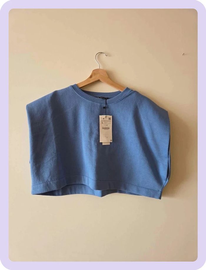 pull court sans manchesZara bleu taille L - photo numéro 2