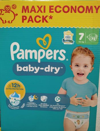 Pampers Baby Dry T7 72 Couches 15kgs +