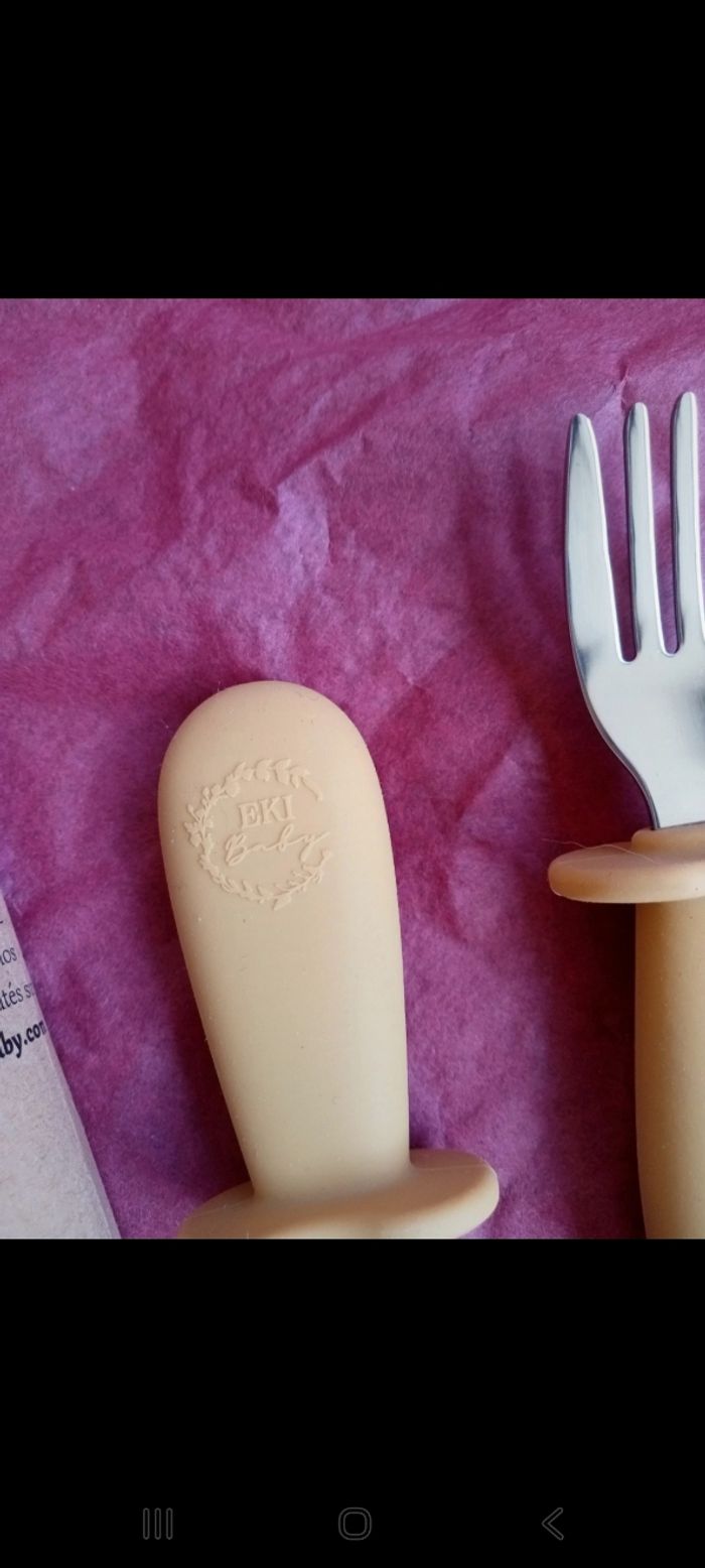 Couverts bébé ergonomiques moutarde – cuillère et fourchette – neufs - photo numéro 2