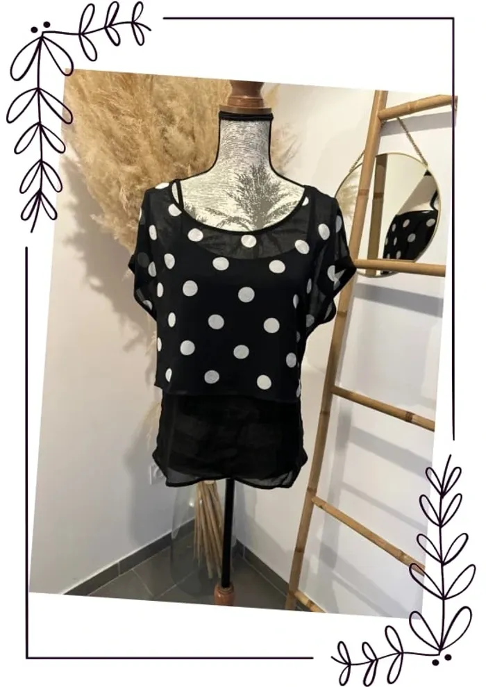 Débardeur fluide noire à pois blanc