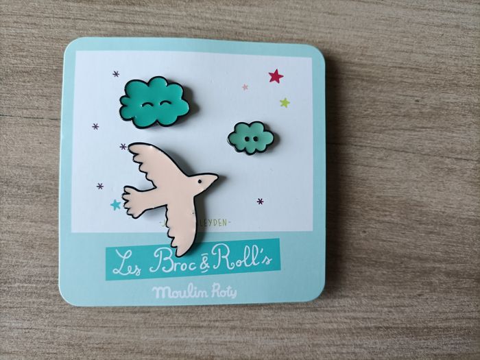 Lot 3 pin's émaillé Moulin Roty Les Broc & Roll's nuage oiseau neuf étiquette